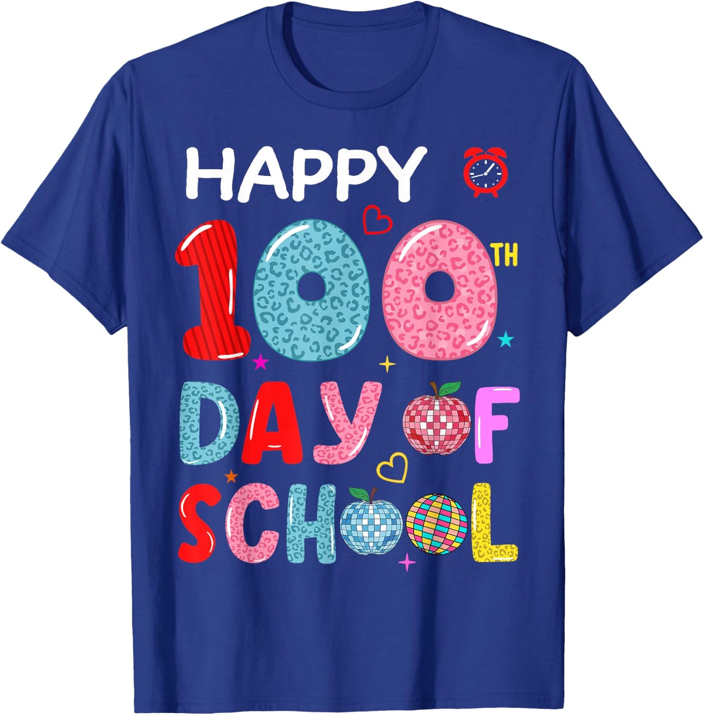 happy 100th Day Of school leopard 100 Days school girl boys T-Shirt - T-Shirt | Royal