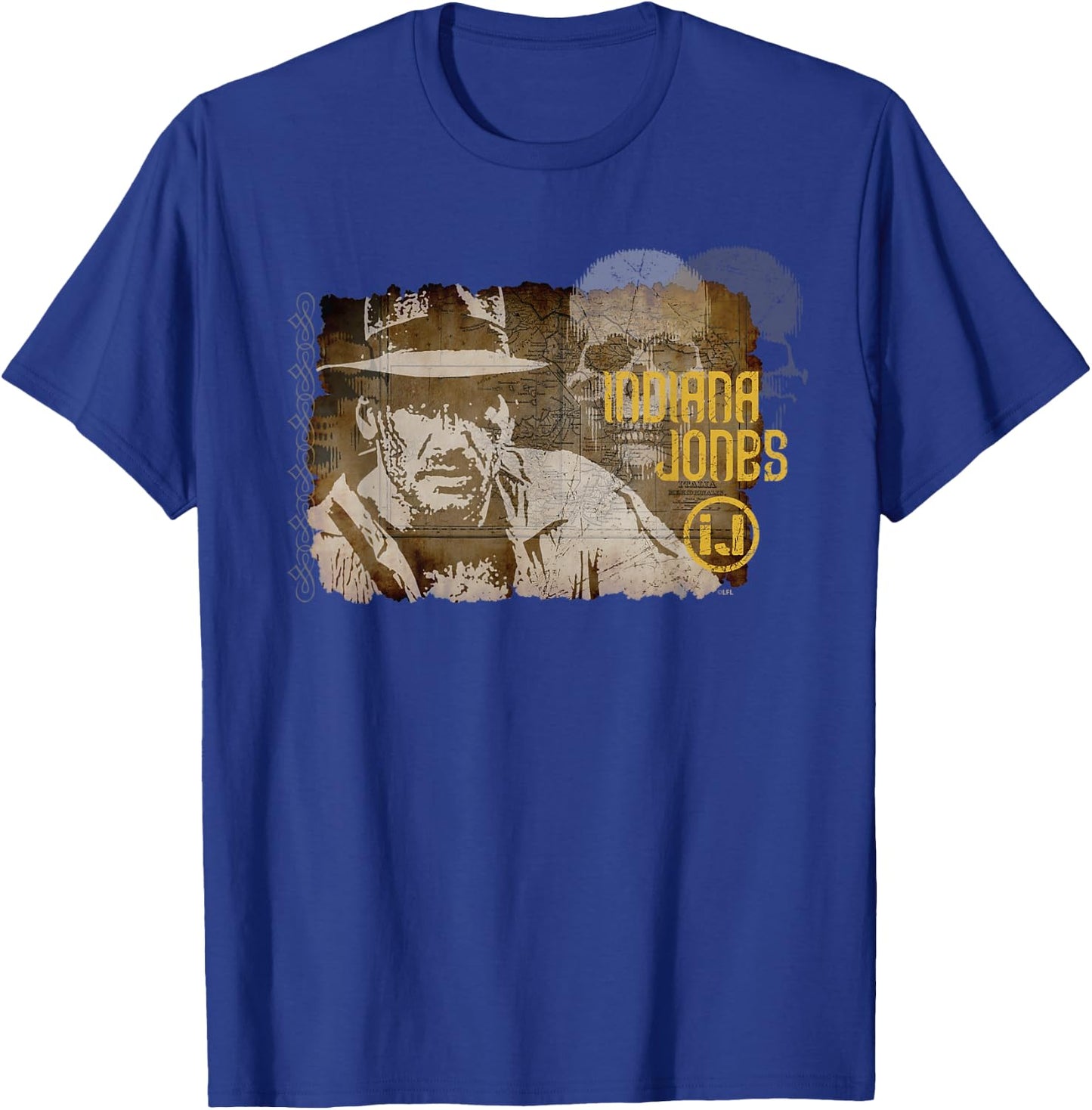 Lucasfilm Indiana Jones Vintage Map and Skull T-Shirt - T-Shirt | Royal