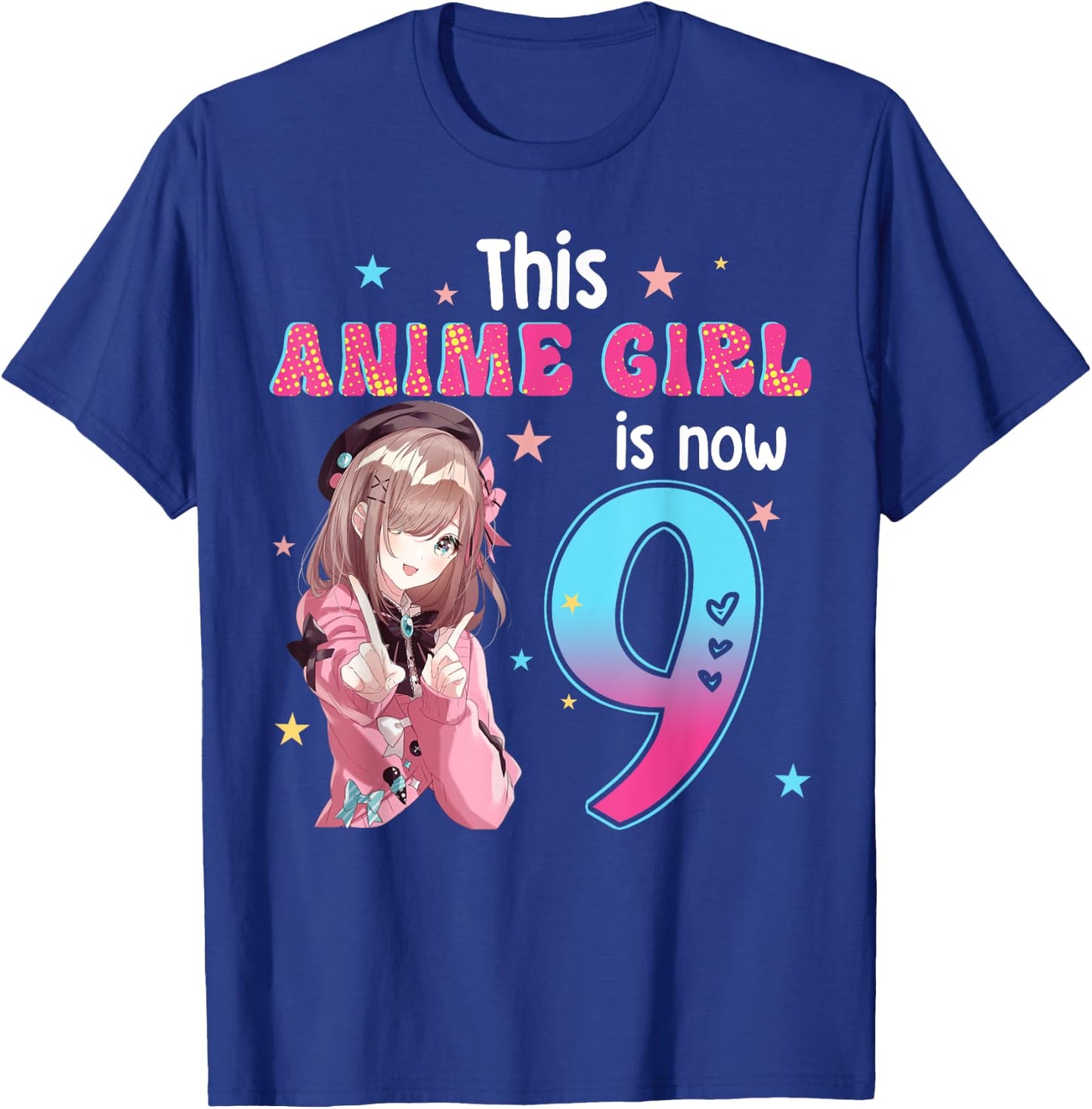 9 Years Old Girl Kawaii Gifts Anime Girl 9th Birthday Kids , black, s T-Shirt - T-Shirt | Royal