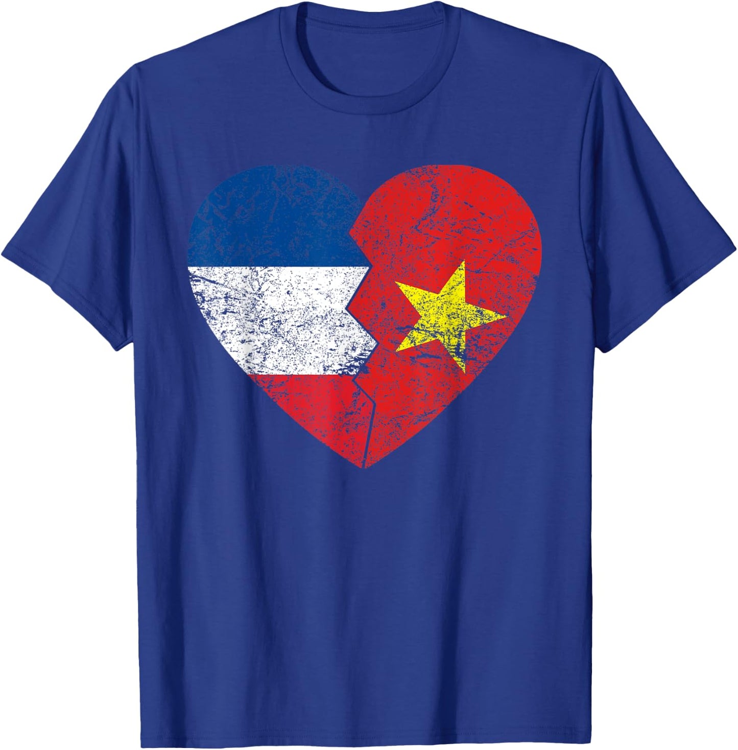 Vietnamese Flag Heart | France Vietnam Roots Vintage , Black, S T-Shirt - T-Shirt | Royal