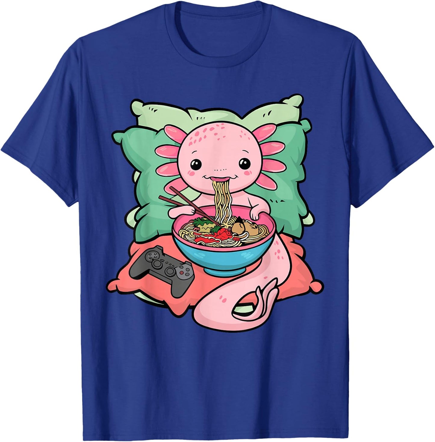 Axolotl Ramen Eating Gamer Axolotl T-Shirt - T-Shirt | Royal