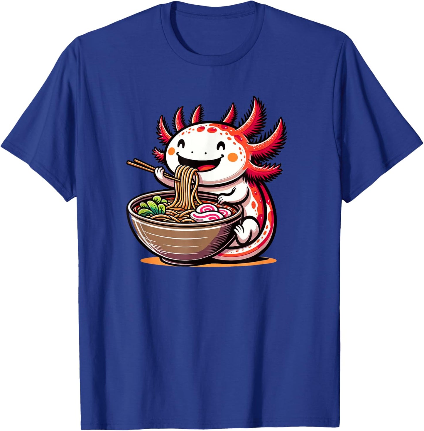 Kawaii Axolotl Eating Ramen Noodles Anime Kids Girls Teens T-Shirt - T-Shirt | Royal