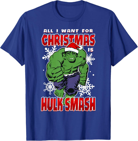Marvel Comics Classic All I Want For Christmas Is Hulk Smash T-Shirt - T-Shirt | Royal
