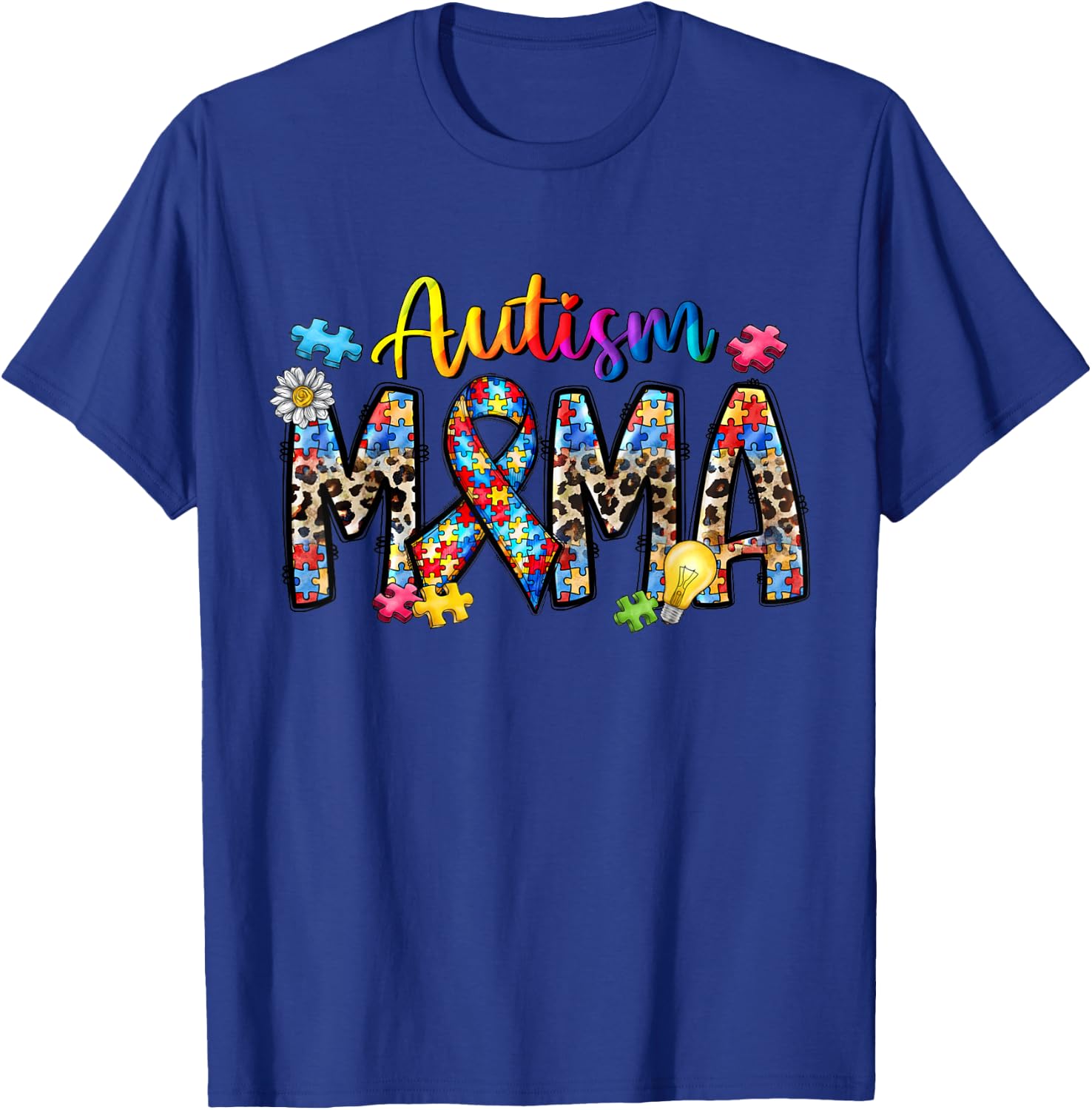 Autism Mama Ribbon Awesome Leopard Autism Mom Awareness T-Shirt - T-Shirt | Royal