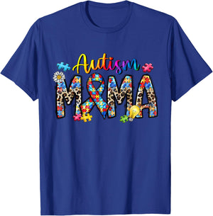 Autism Mama Ribbon Awesome Leopard Autism Mom Awareness T-Shirt - T-Shirt | Royal