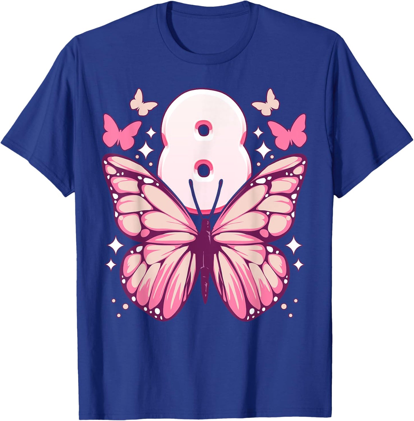Geburtstag Mädchen 8 Jahre, Schmetterlinge und Nummer 8 T-Shirt - T-Shirt | Royal
