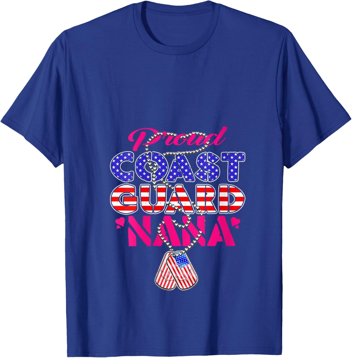 Proud US Coast Guard Nana US Flag Dog Tags Military Grandma V-Neck T-Shirt - T-Shirt | Royal