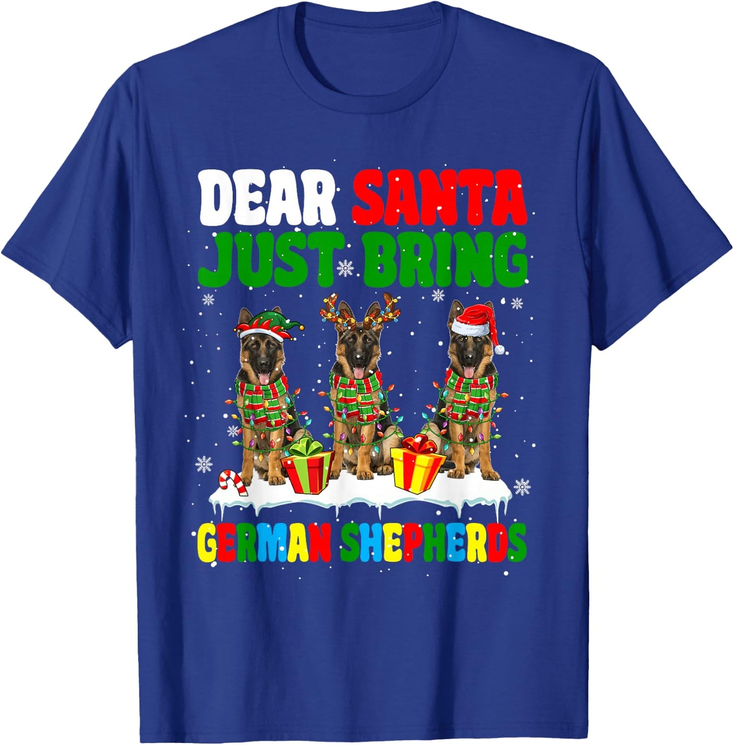 Just Bring German Shepherds Xmas Three Santa Reindeer Dogs T-Shirt - T-Shirt | Royal