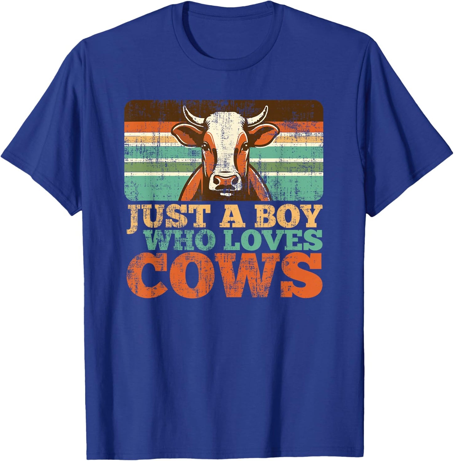 Just A Boy Who Loves Cows Farm Animal Lover Retro Farmer T-Shirt - T-Shirt | Royal