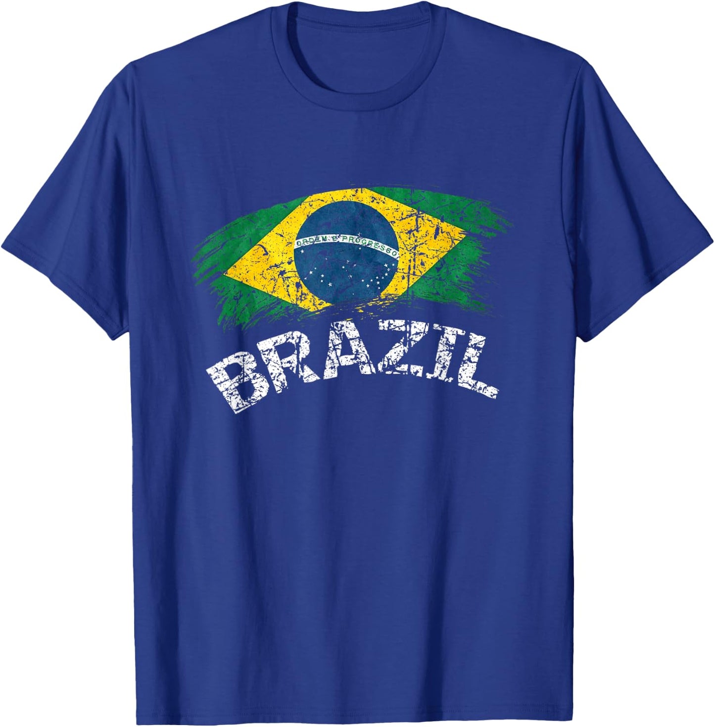Flag Of Brazil Distressed Latin Men Women Kids Brazilian T-Shirt - T-Shirt | Royal