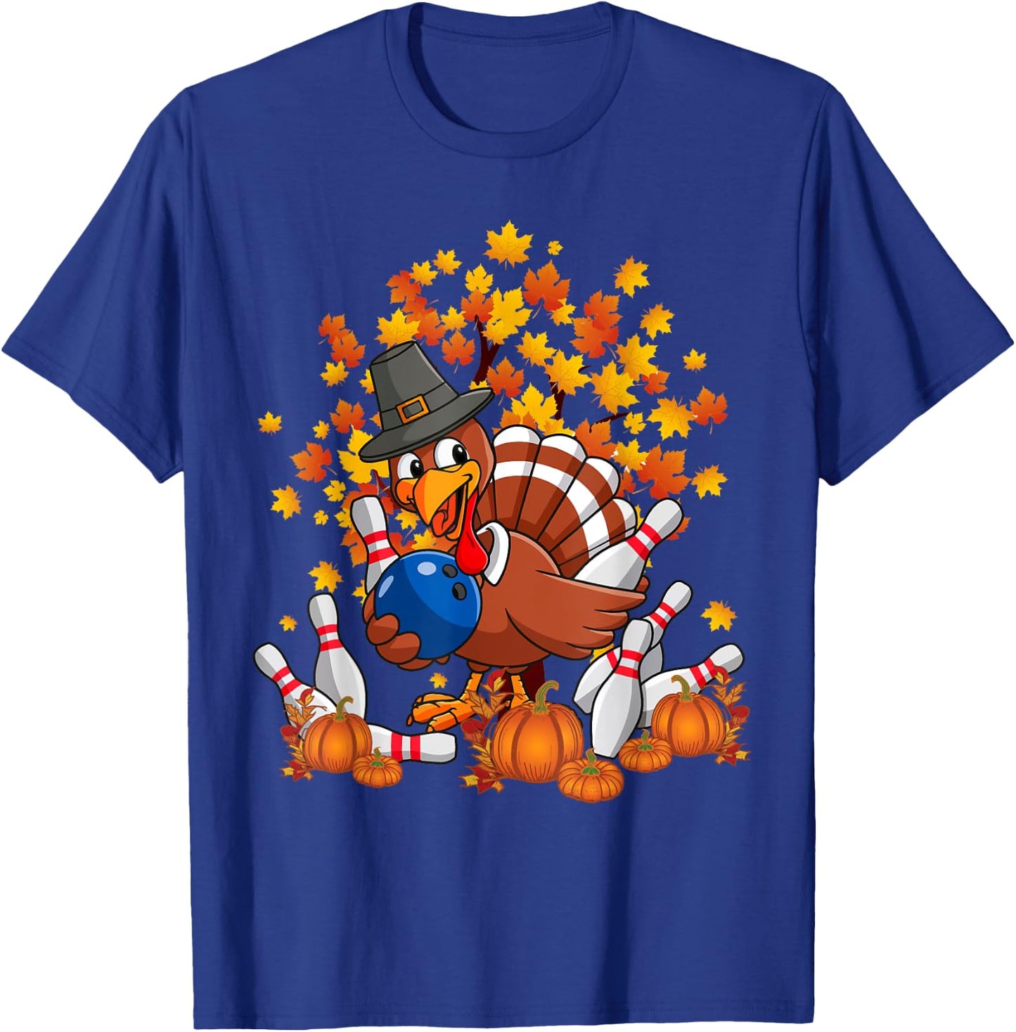 Funny Turkey Autumn Fall Thanksgiving Bowling Lovers T-Shirt - T-Shirt | Royal