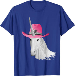 Unicorn Wearing Pink Cowboy Hat Cowgirl T-Shirt - T-Shirt | Royal