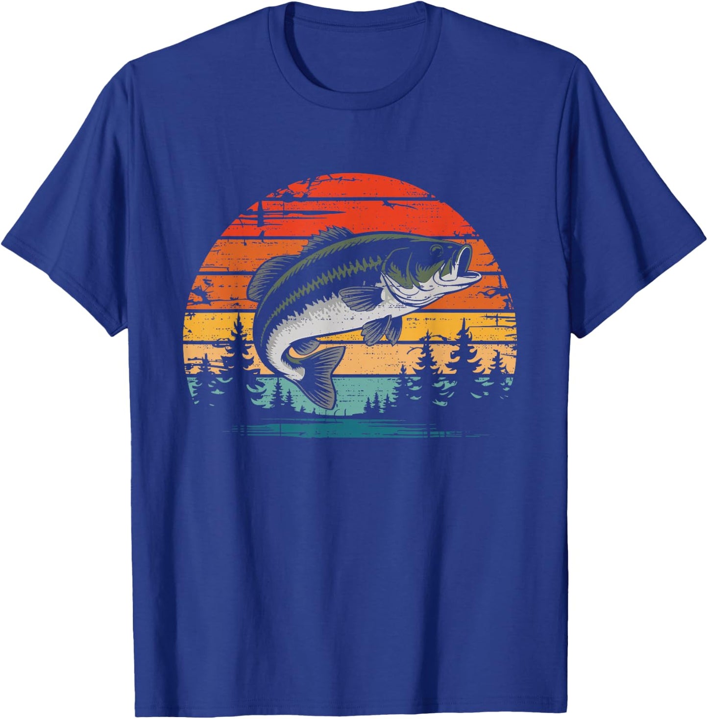 Retro Vintage Sunset Bass Fish Fishing Fisherman Fish Lover T-Shirt - T-Shirt | Royal