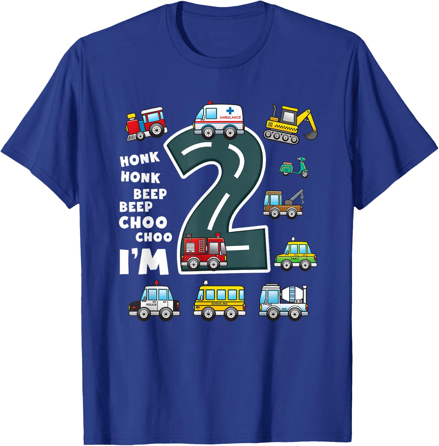 2nd Birthday Boy 2 Year Old Transportation Toddler Truck Car T-Shirt - T-Shirt | Royal