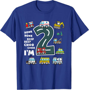 2nd Birthday Boy 2 Year Old Transportation Toddler Truck Car T-Shirt - T-Shirt | Royal