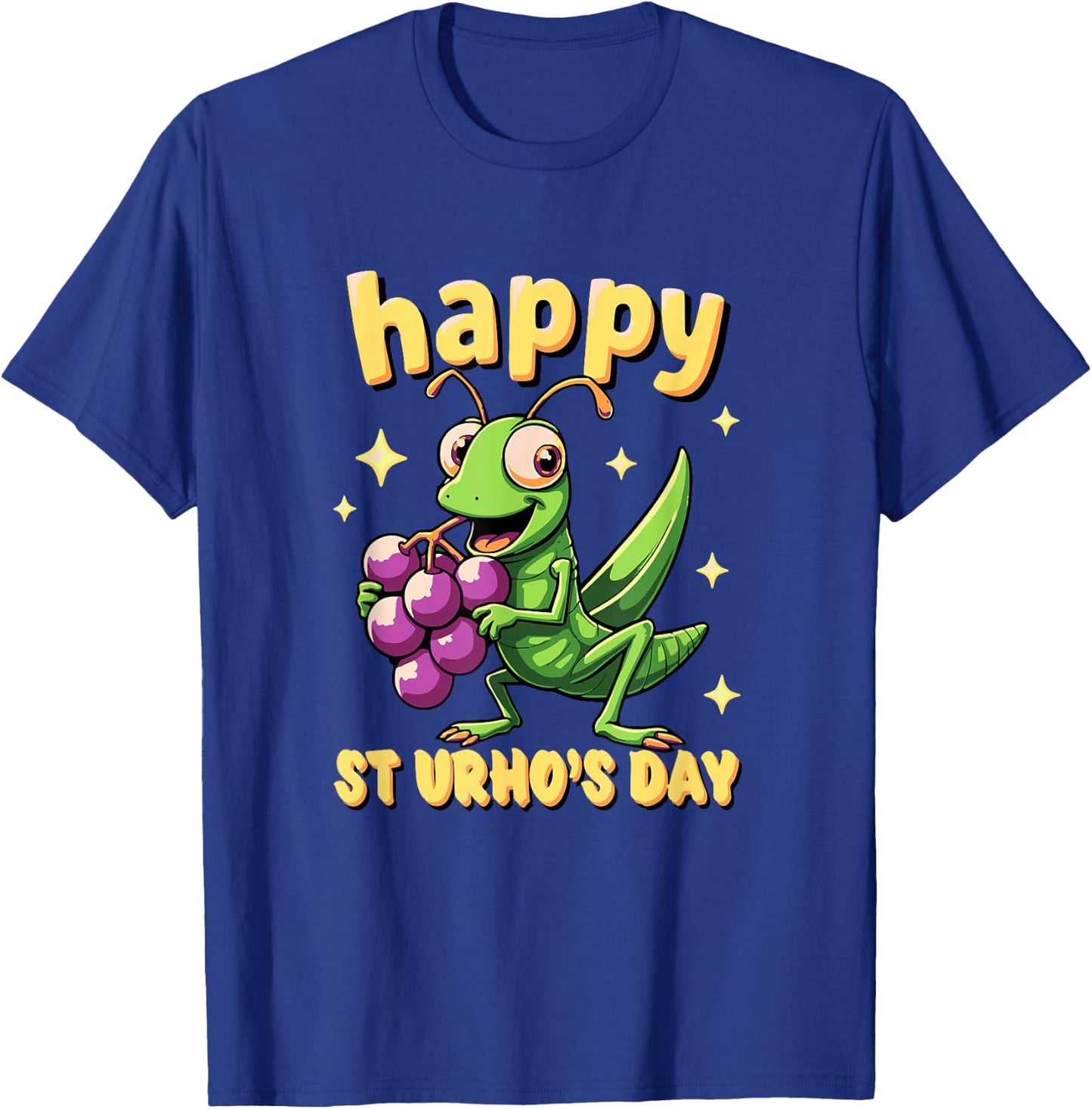 St Urhos Day Grasshopper Grapes Vineyard Cartoon Style T-Shirt - T-Shirt | Royal