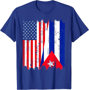 American Flag And Cuban Flag Together T-Shirt - T-Shirt | Royal