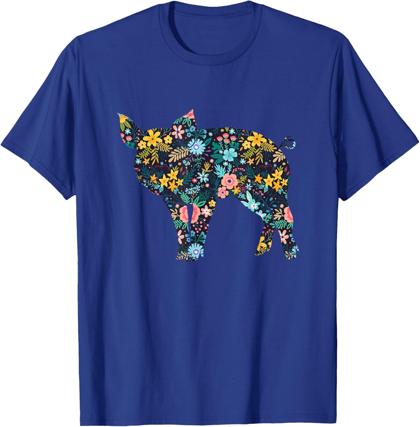 Floral Piglet Silhouette Girls Graphic Pig T-Shirt - T-Shirt | Royal