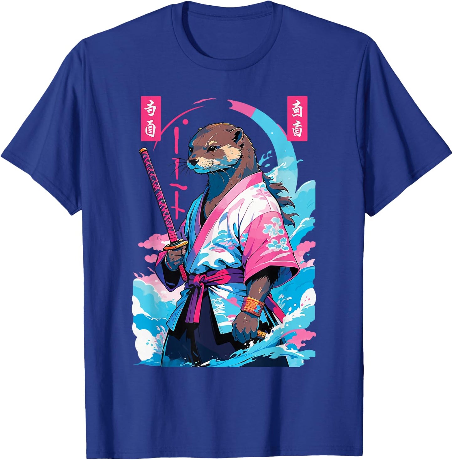 Samurai Otter in Aesthetic Vaporwave Style T-Shirt - T-Shirt | Royal