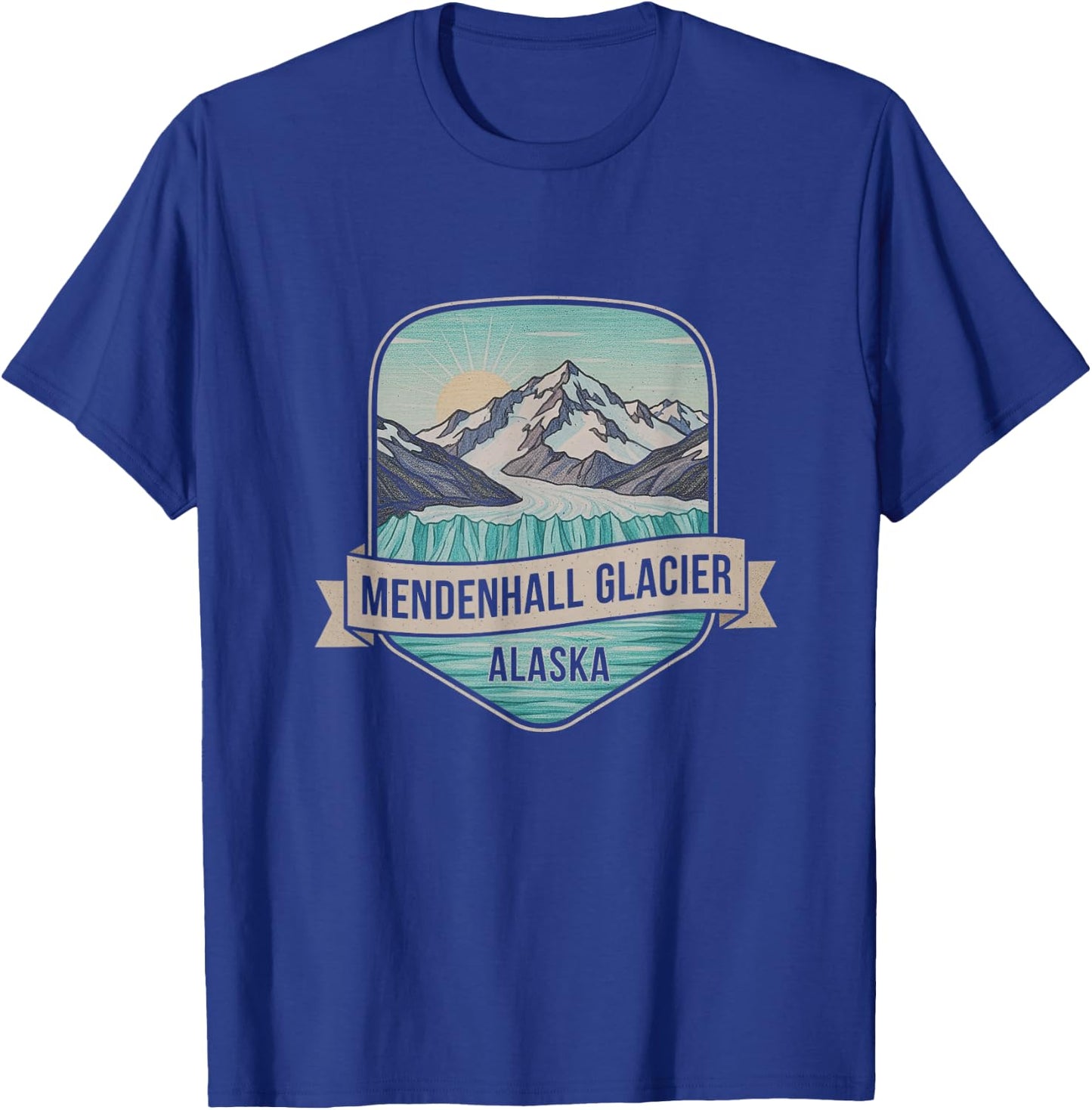 Retro Mendenhall Glacier Alaska Drawing Art Design T-Shirt - T-Shirt | Royal