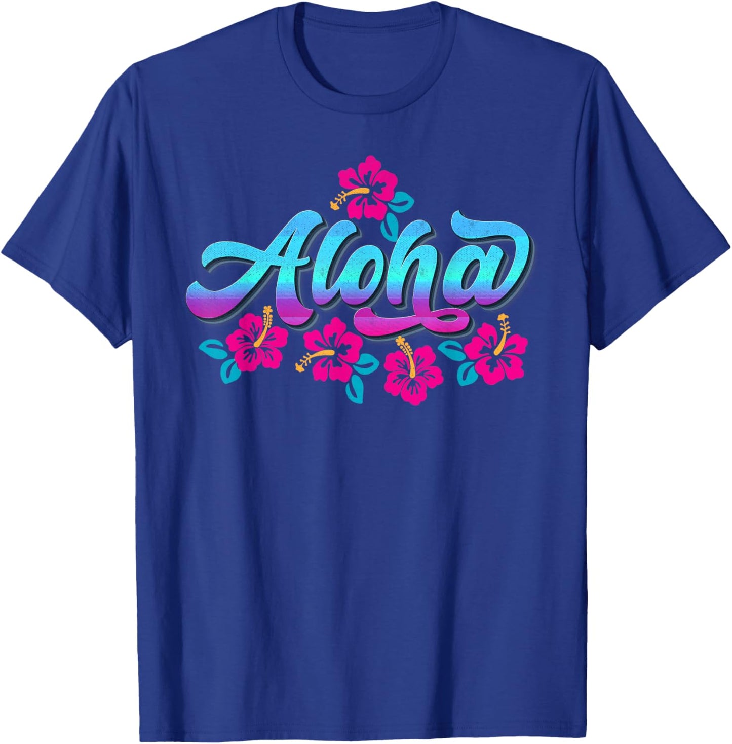 Aloha Retro Hibiscus Flowers Hawaiian Islands Hawaii Surfer , Black, S T-Shirt - T-Shirt | Royal