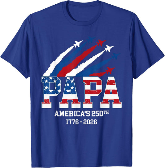 Papa America Jet US Flag USA 250th Anniversary Father's Day T-Shirt - T-Shirt | Royal