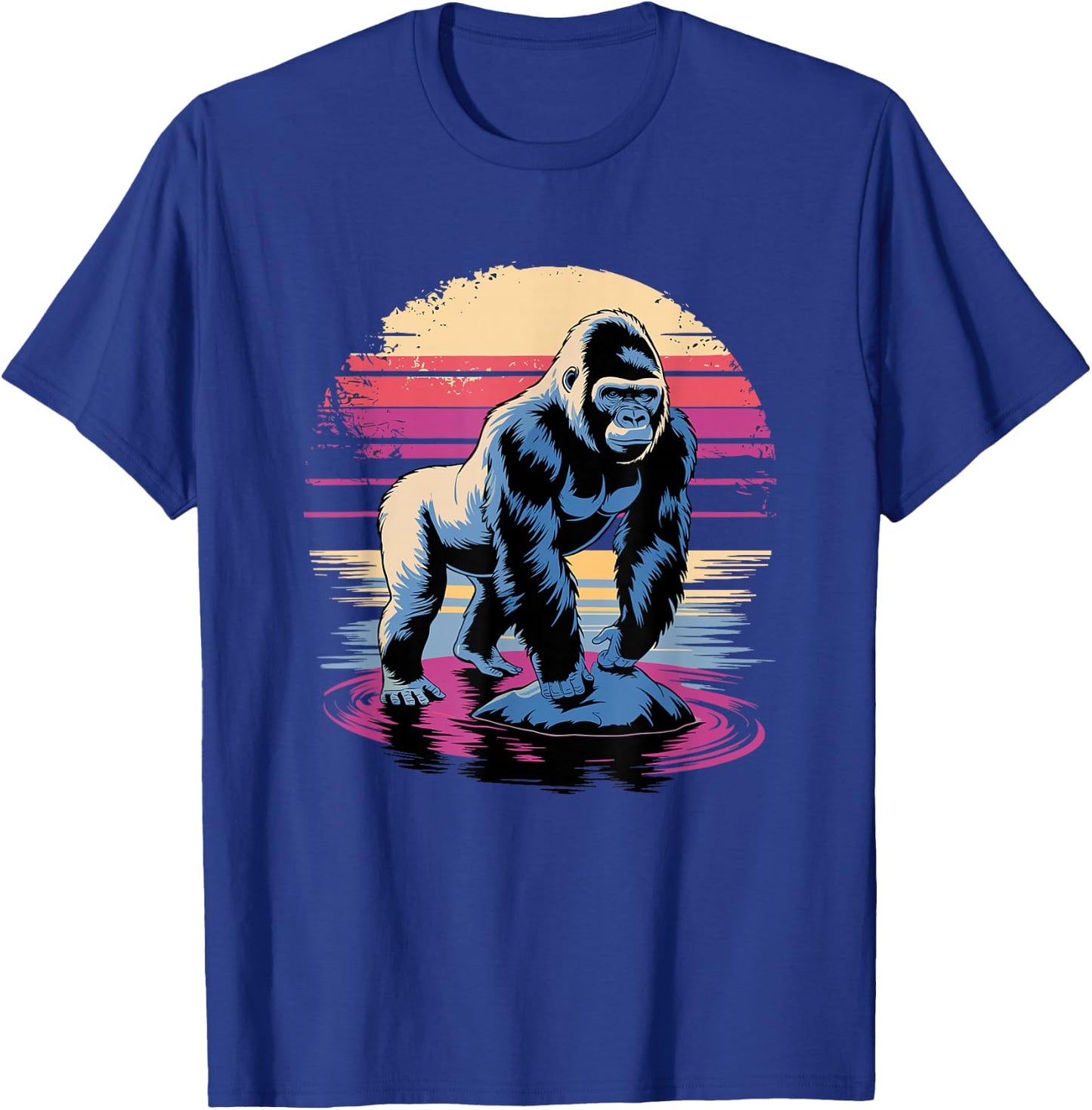 Retro Sunset Gorilla Silver Gorillas , Black, S T-Shirt - T-Shirt | Royal