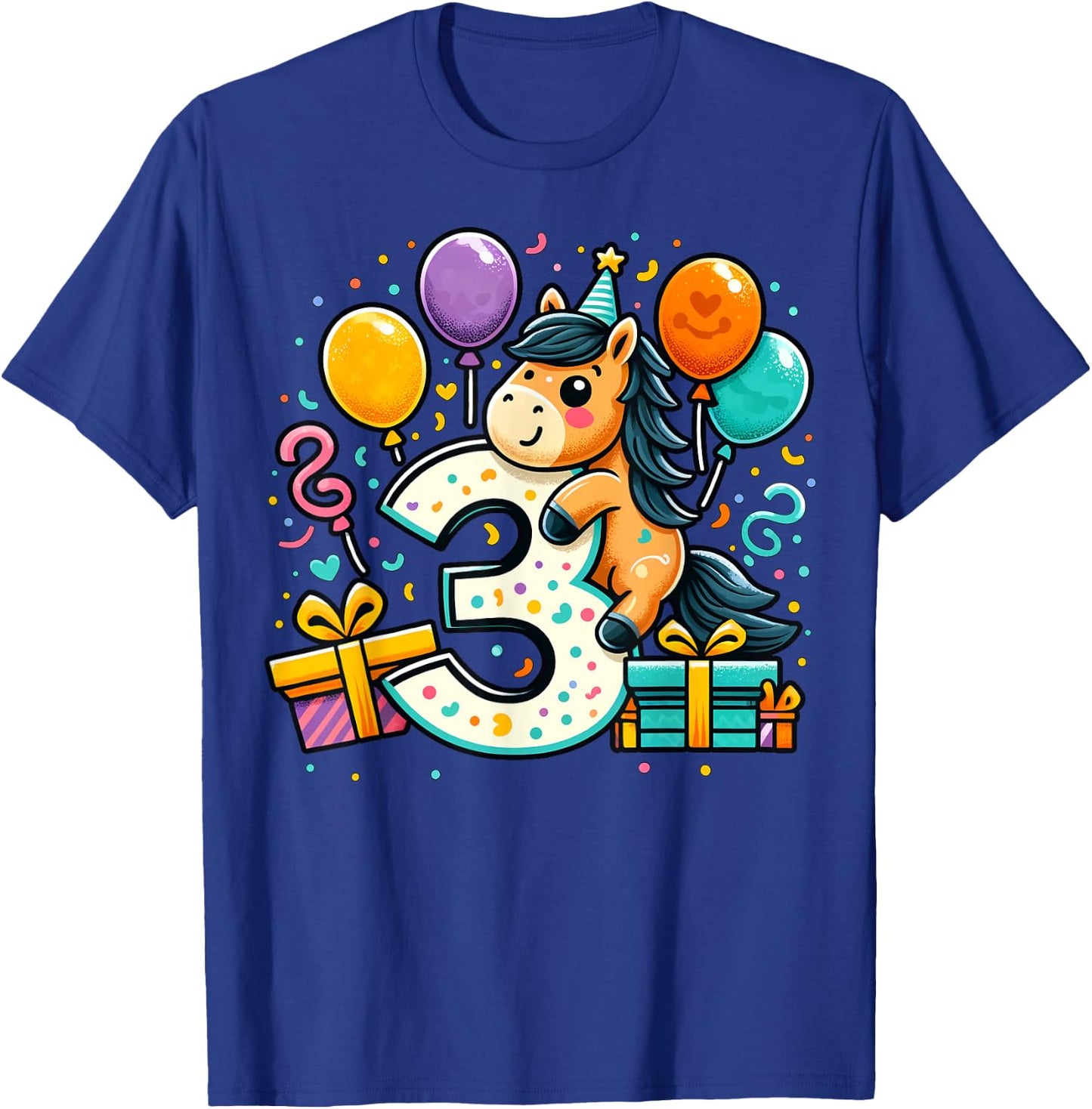 Horse 3rd Birthday Boy Girl 3 Years Old Third Three Horse , black T-Shirt - T-Shirt | Royal