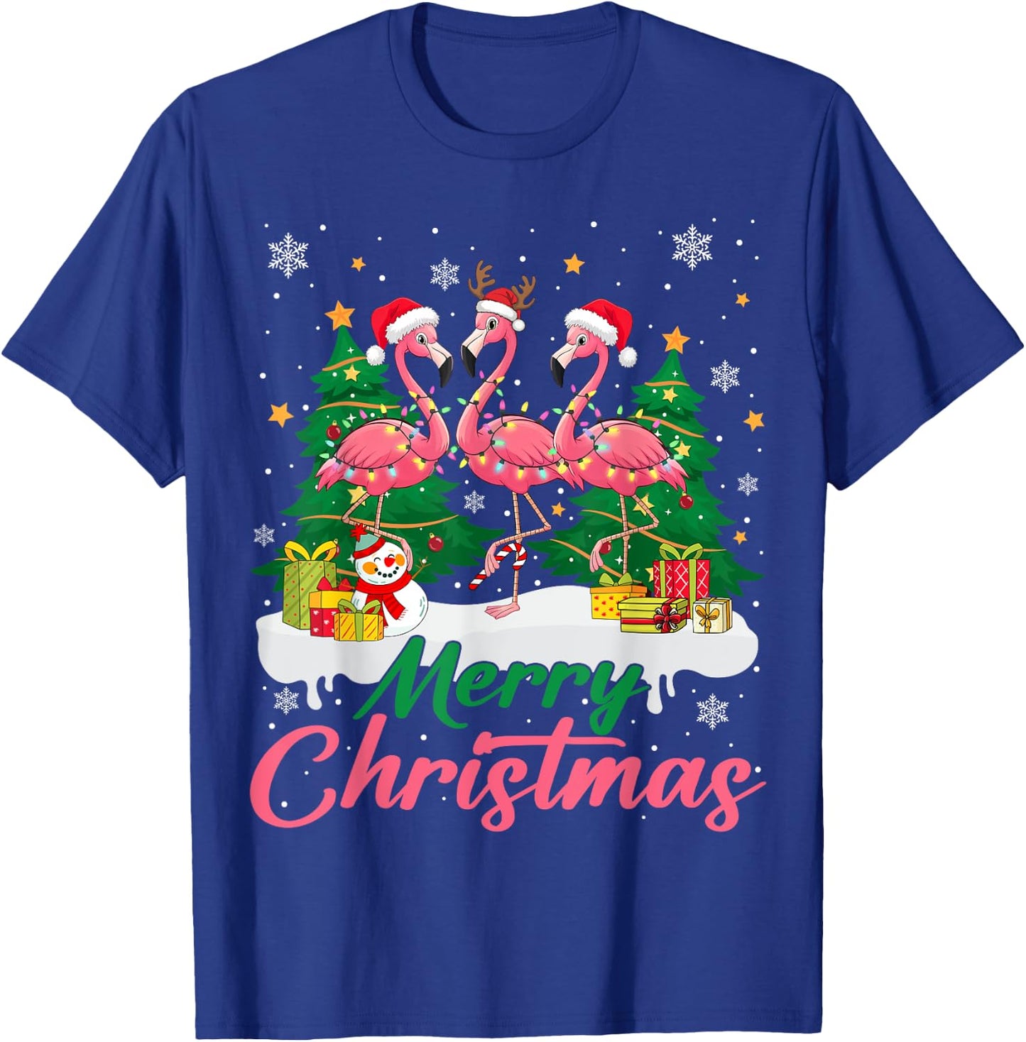 Flamingo Light Christmas Snow Merry Christmas Tree Santa T-Shirt - T-Shirt | Royal