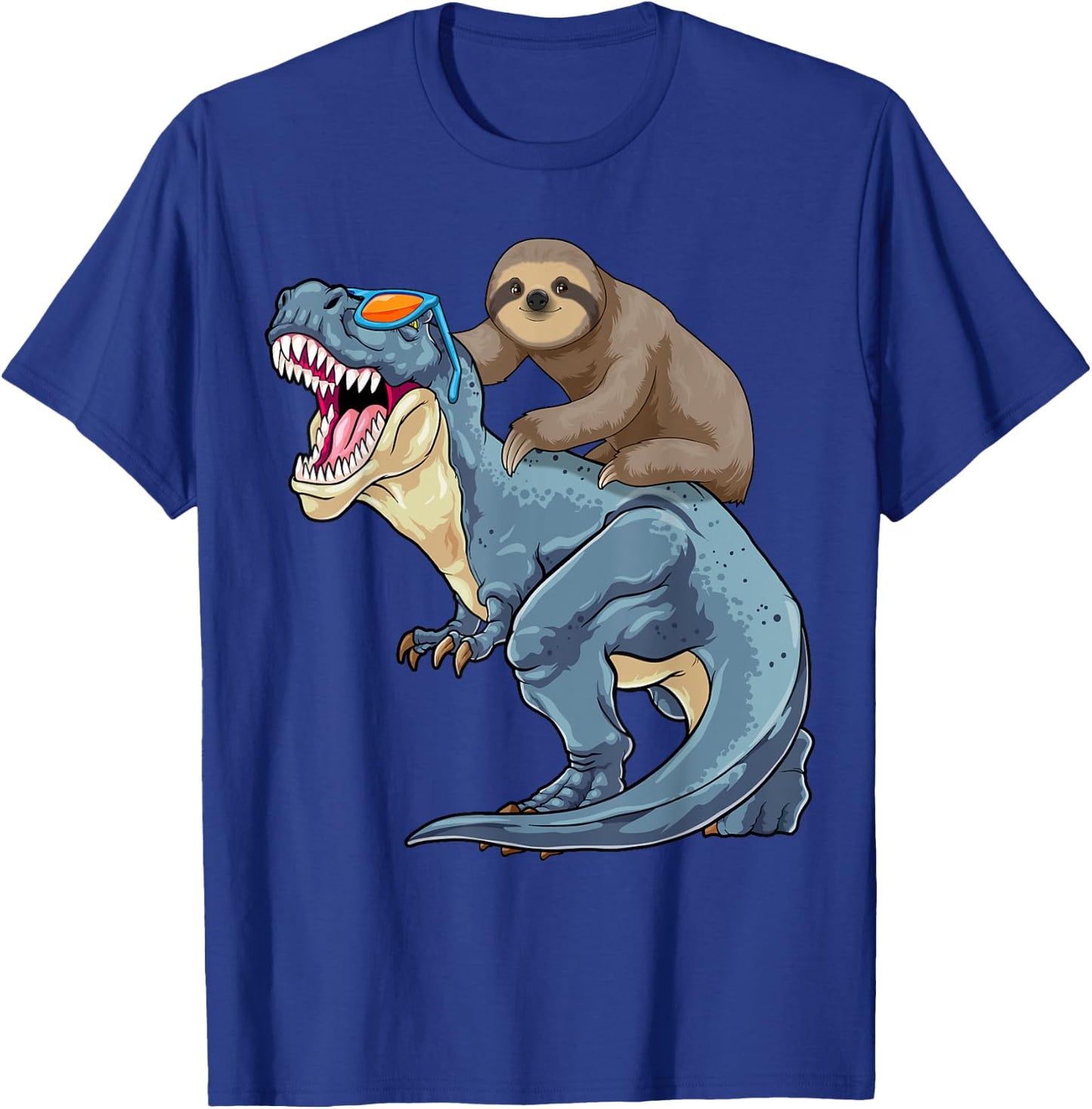 Sloth Riding Dinosaur T-Rex Funny Lazy Animal Dino Pun T-Shirt - T-Shirt | Royal