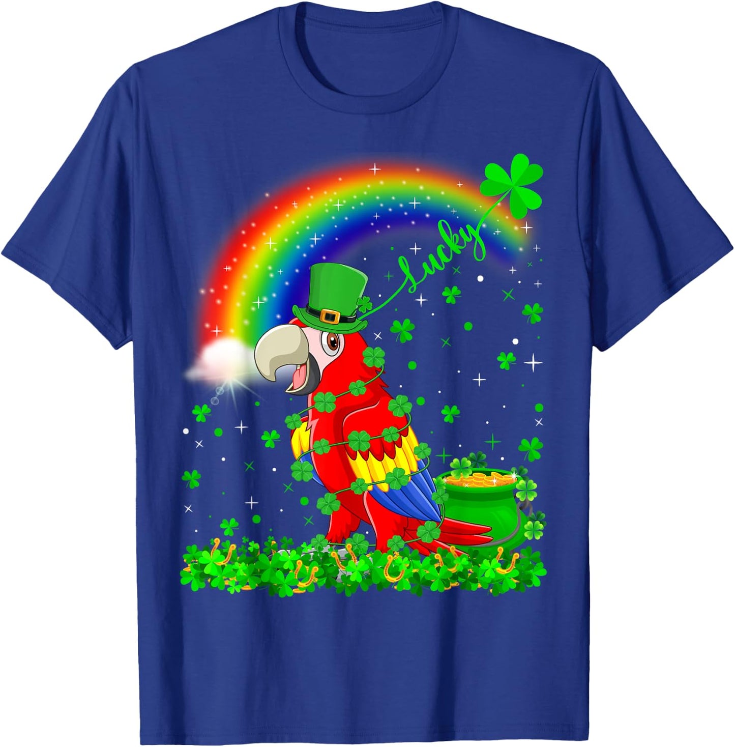 Rainbow Irish Shamrock Lucky Parrot Bird St. Patrick's Day T-Shirt - T-Shirt | Royal