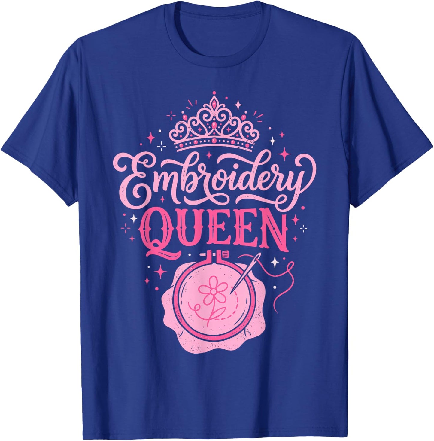Embroidery Queen Pink Crown Hoop and Needle Aesthetic T-Shirt - T-Shirt | Royal