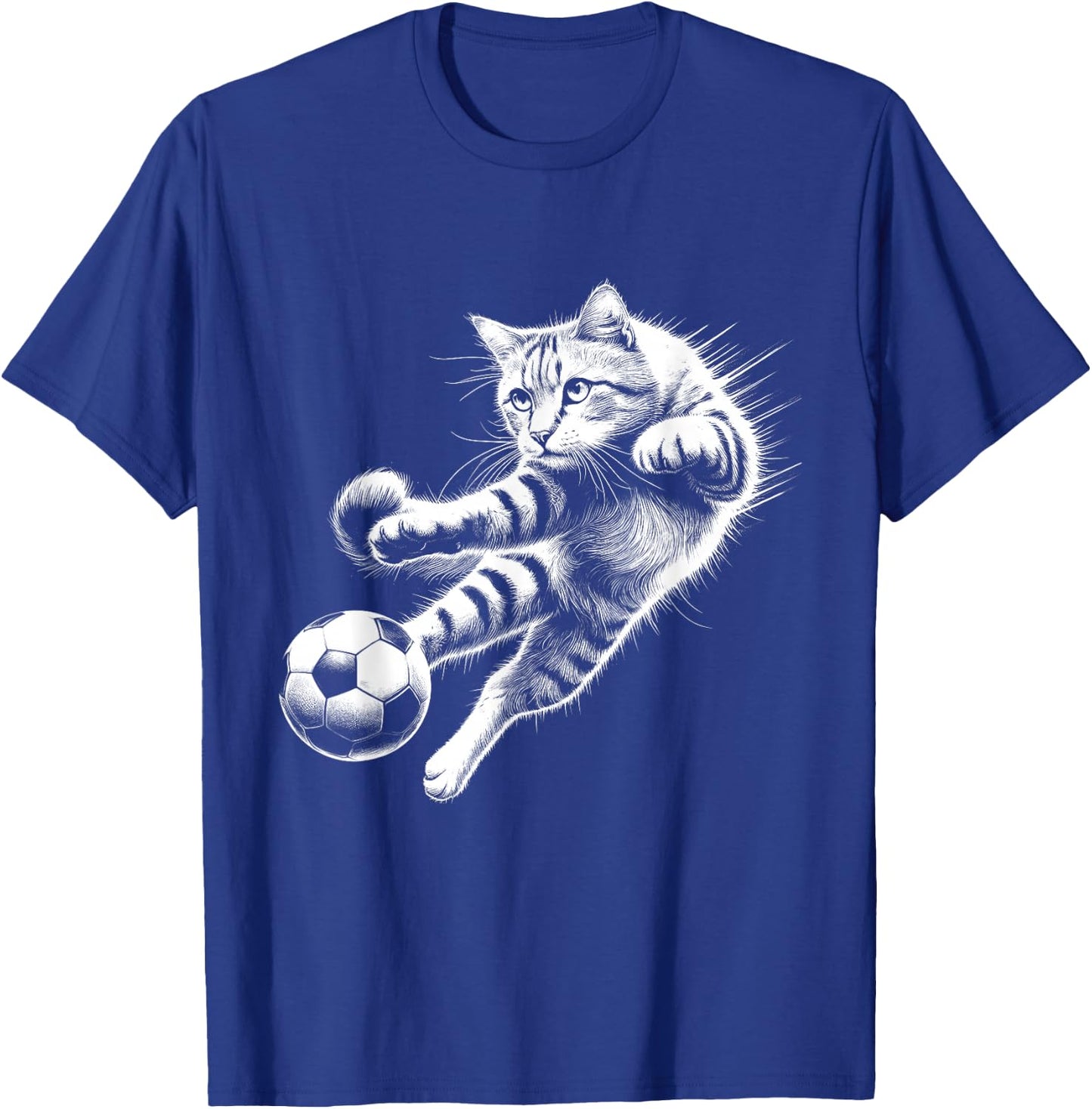 Sport Soccer Player Cat Kicking Soccer Ball Animal T-Shirt - T-Shirt | Royal
