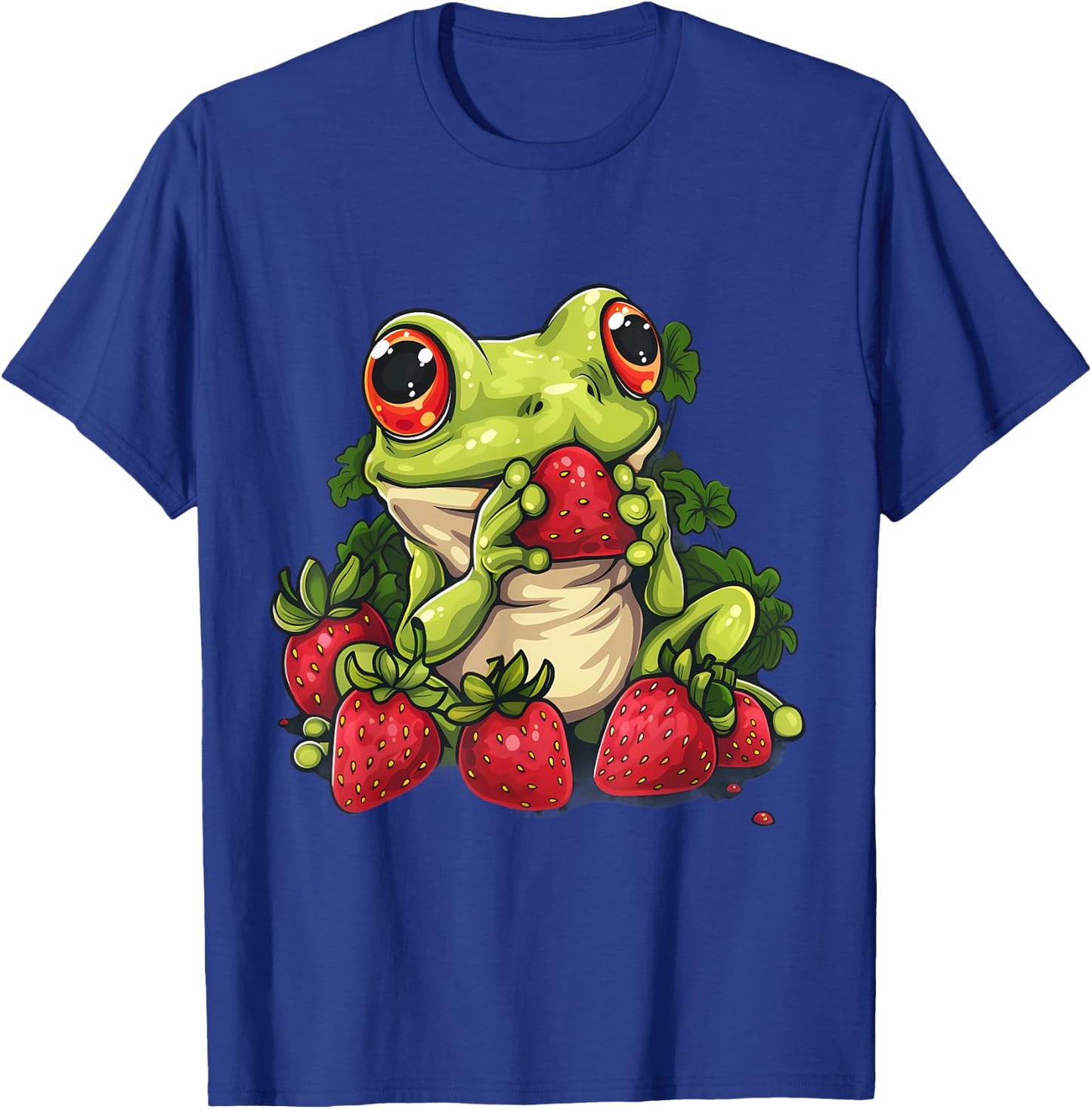 Strawberry Frog Strawberries Animal Print Wildlife Drawing T-Shirt - T-Shirt | Royal