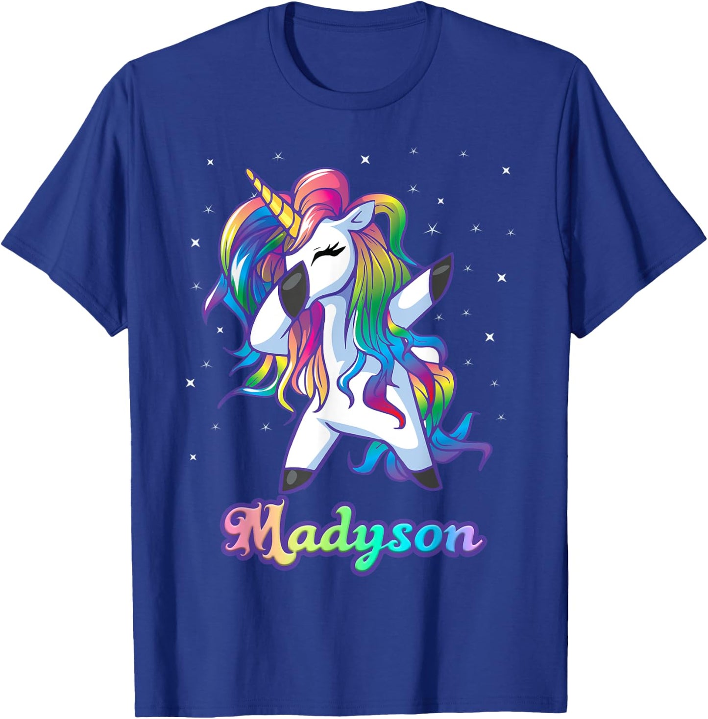 MADYSON Name Personalized Custom Rainbow Unicorn Dabbing T-Shirt - T-Shirt | Royal