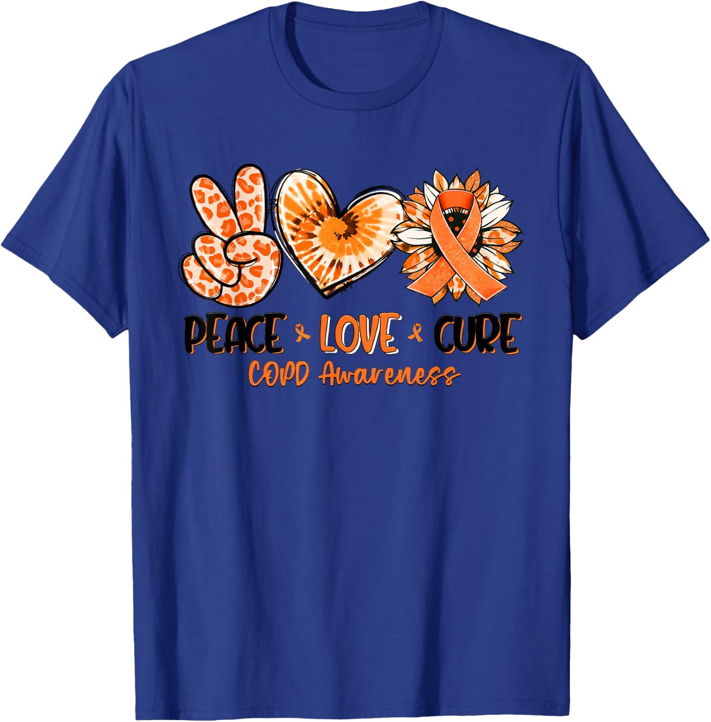 Peace Love Cure Sunflower Leopard COPD Awareness Gifts T-Shirt - T-Shirt | Royal