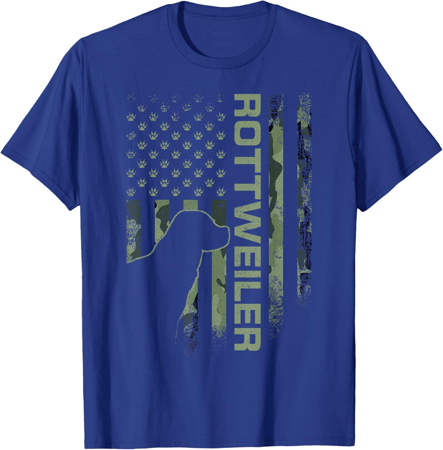 Vintage USA American Camo Flag Rottweiler Rottie Silhouette T-Shirt - T-Shirt | Royal