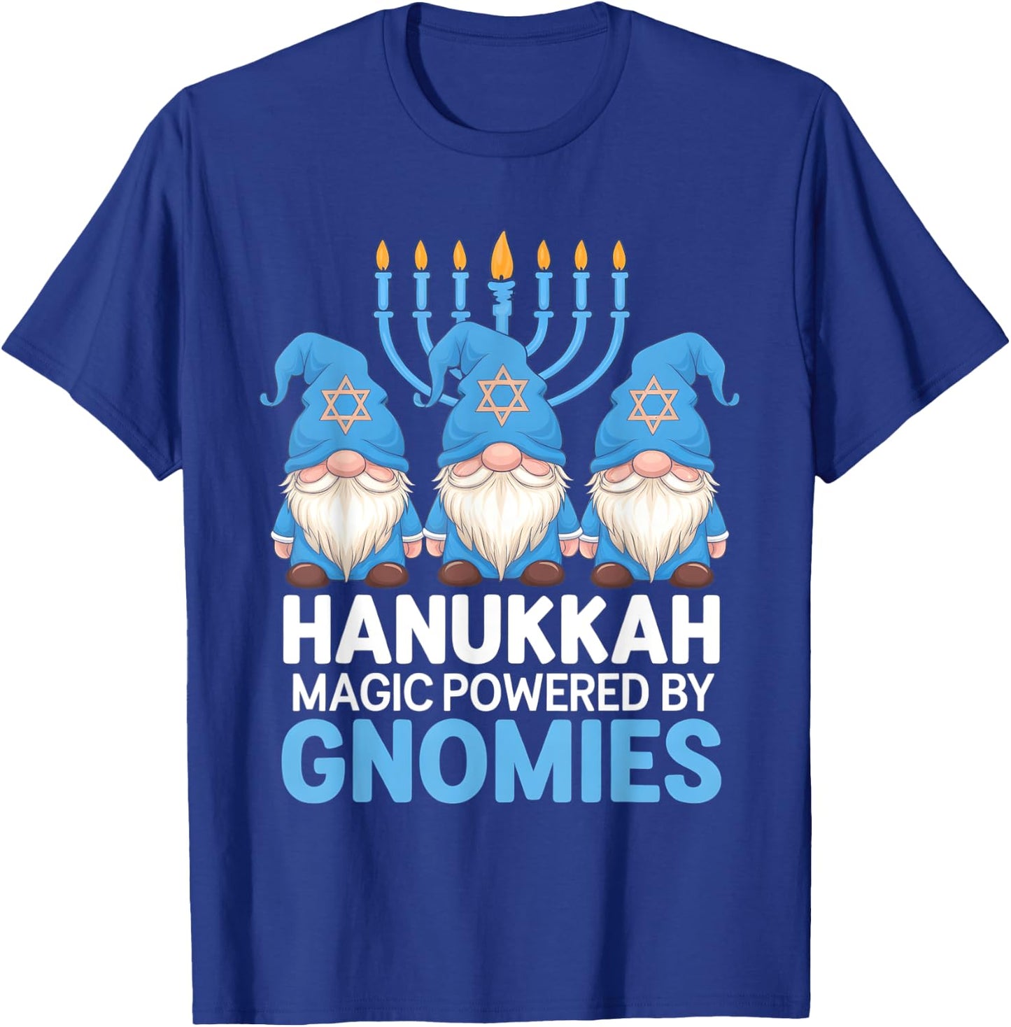 Funny Hanukkah Gnome Magic Powered Gnomies T-Shirt - T-Shirt | Royal