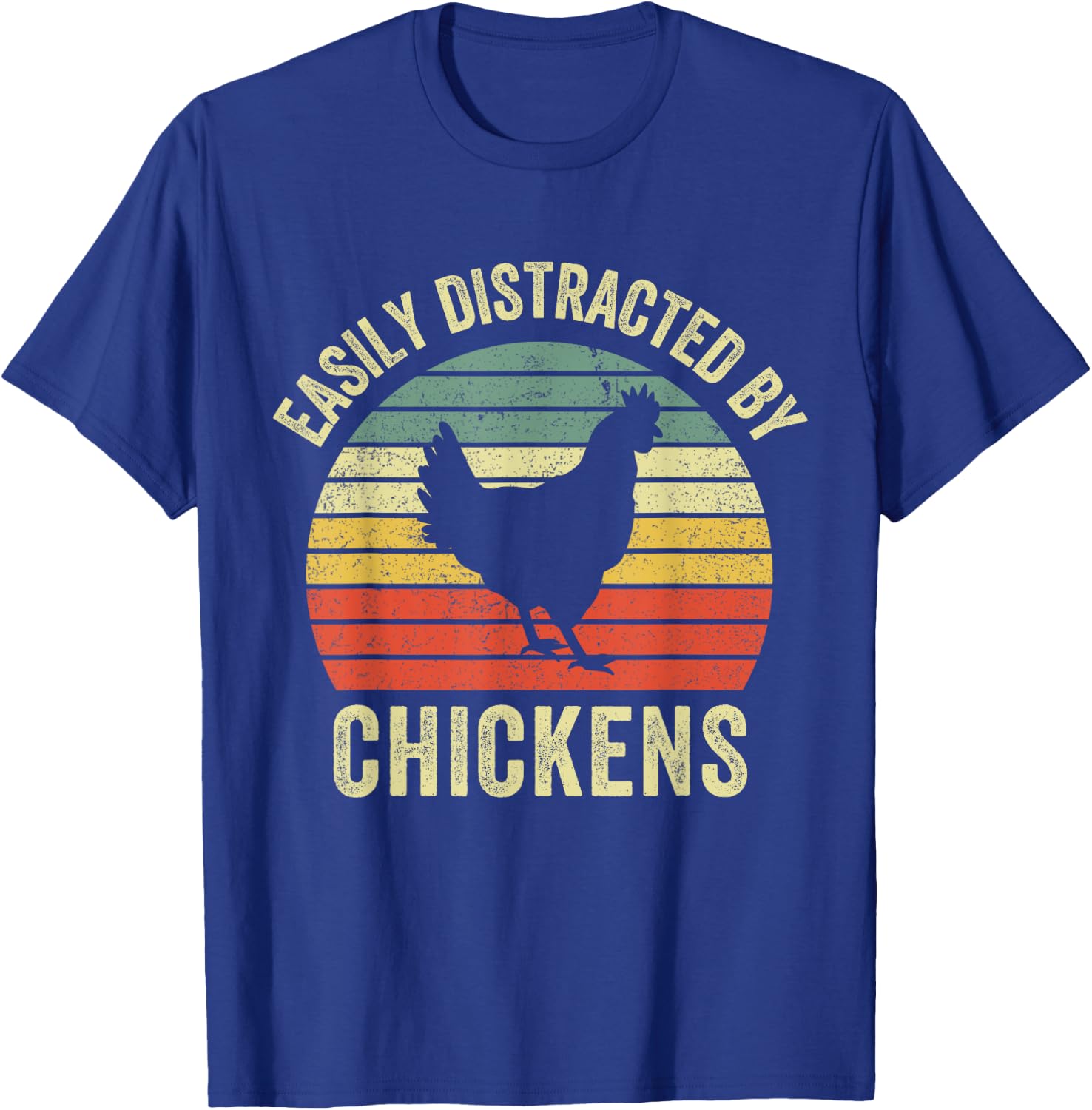 Easily Distracted By Chickens Funny Vintage Chicken Farm T-Shirt - T-Shirt | Royal