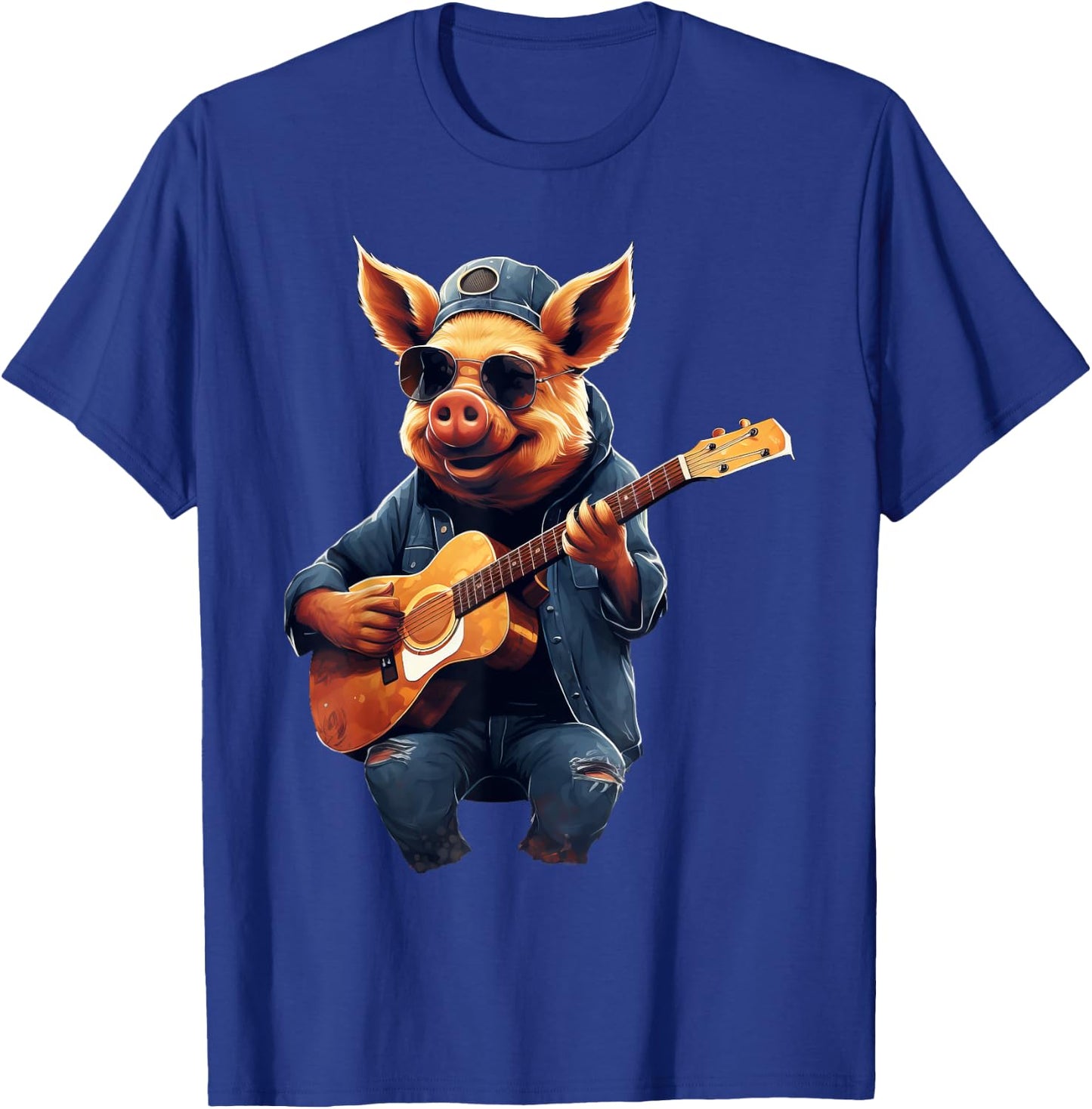 Cute Pig Playing Guitar Pigs Musician Music T-Shirt - T-Shirt | Royal