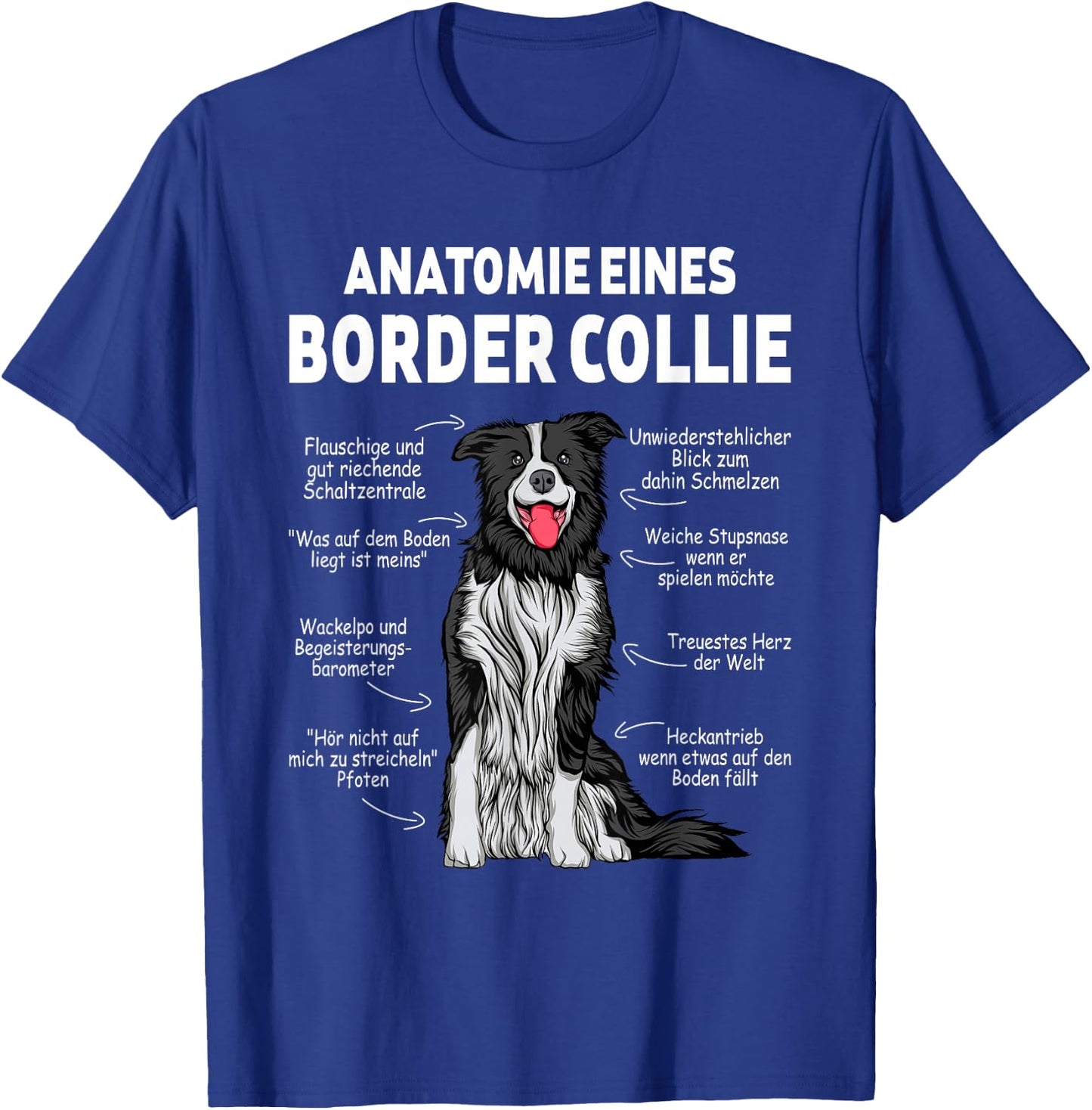 Border Collie Geschenke für Hundeliebhaber Anatomy of a Border Collie Black Small Classic Short Sleeve Pull-On Classic Fit 100% Polyester Imported T-Shirt - T-Shirt | Royal