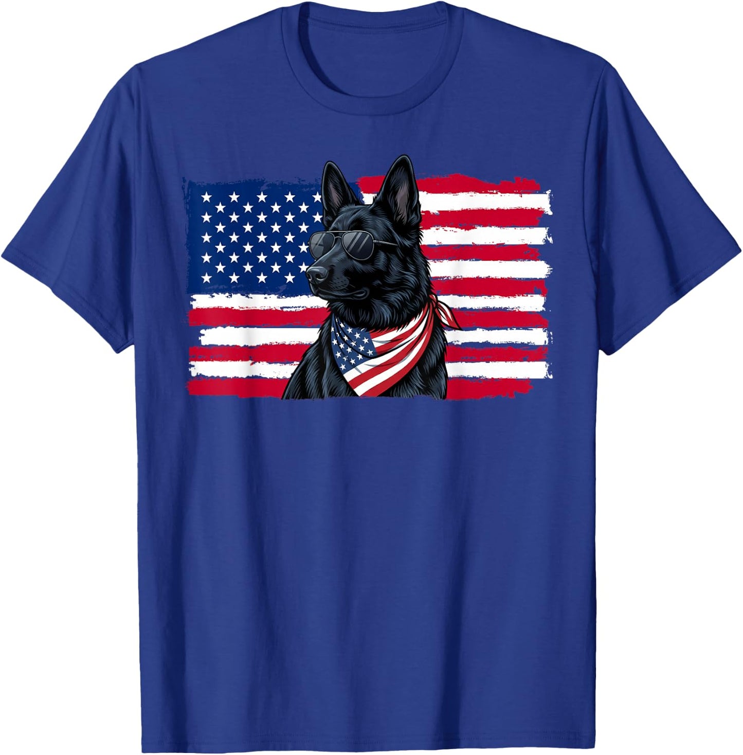 Black German Shepherd American Flag 4th July German Shepherd T-Shirt - T-Shirt | Royal