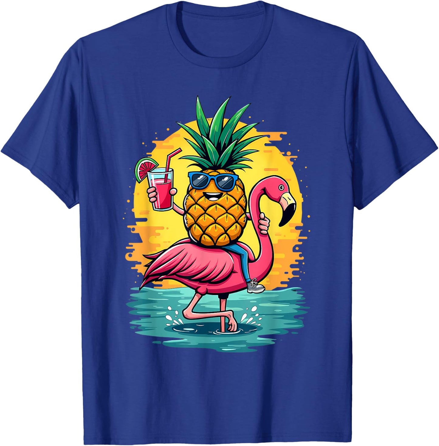 Flamingo and Pineapple Beach Hawaiian Boys Vintage , Black, S T-Shirt - T-Shirt | Royal