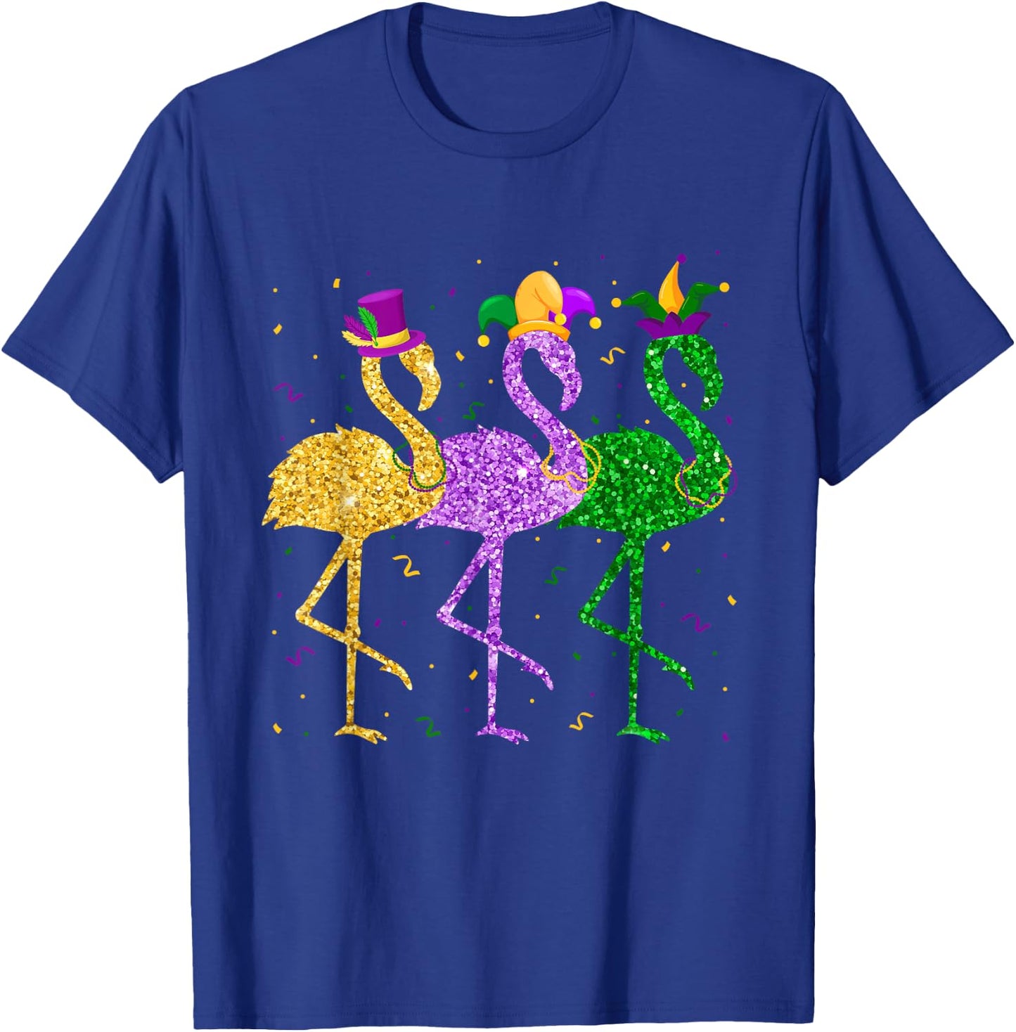 Flamingo Mardi Gras Funny Mask Beads Carnival Party Festival T-Shirt - T-Shirt | Royal