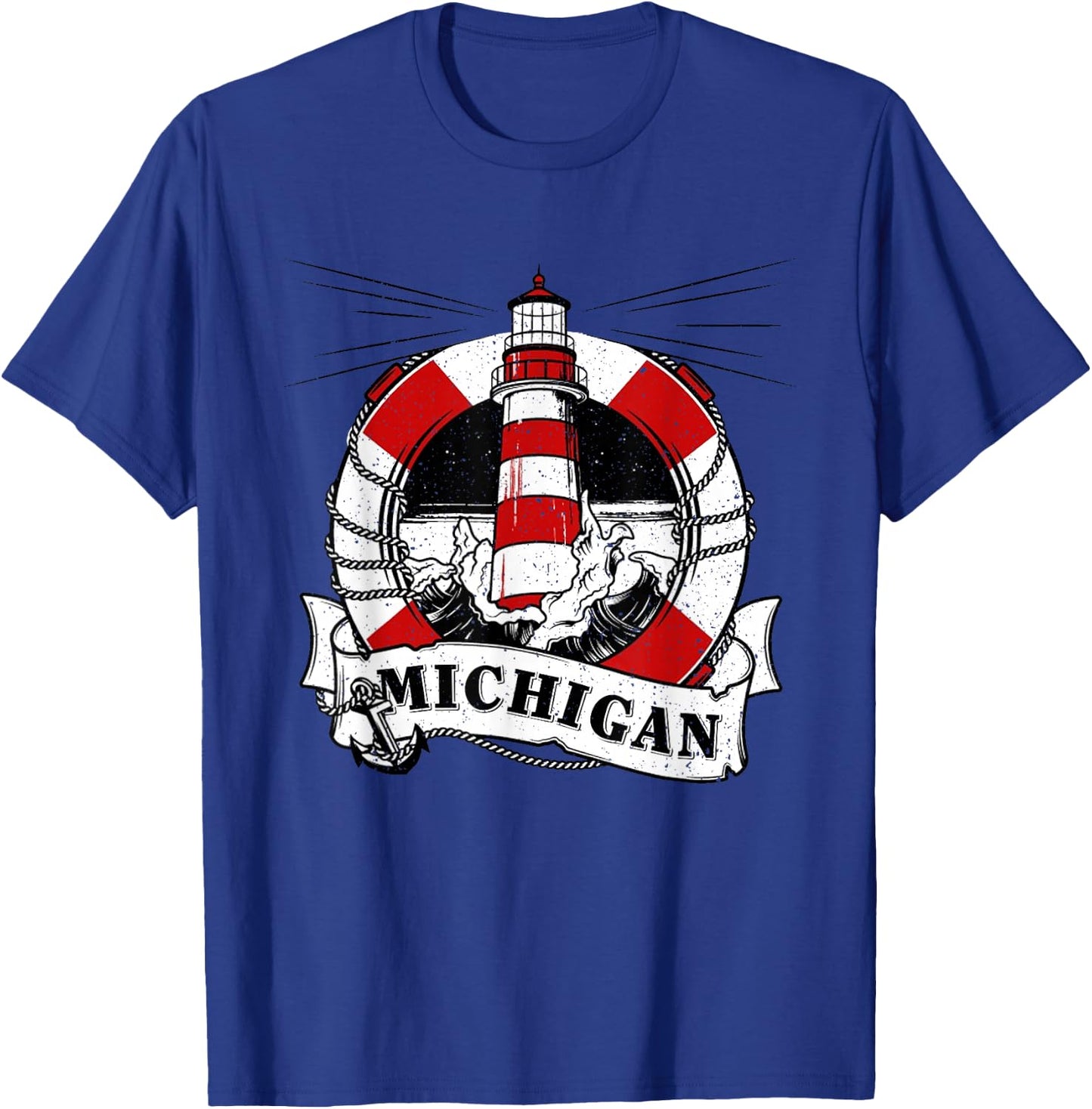 Vintage Michigan Great Lakes Lighthouse Travel Souvenir T-Shirt - T-Shirt | Royal