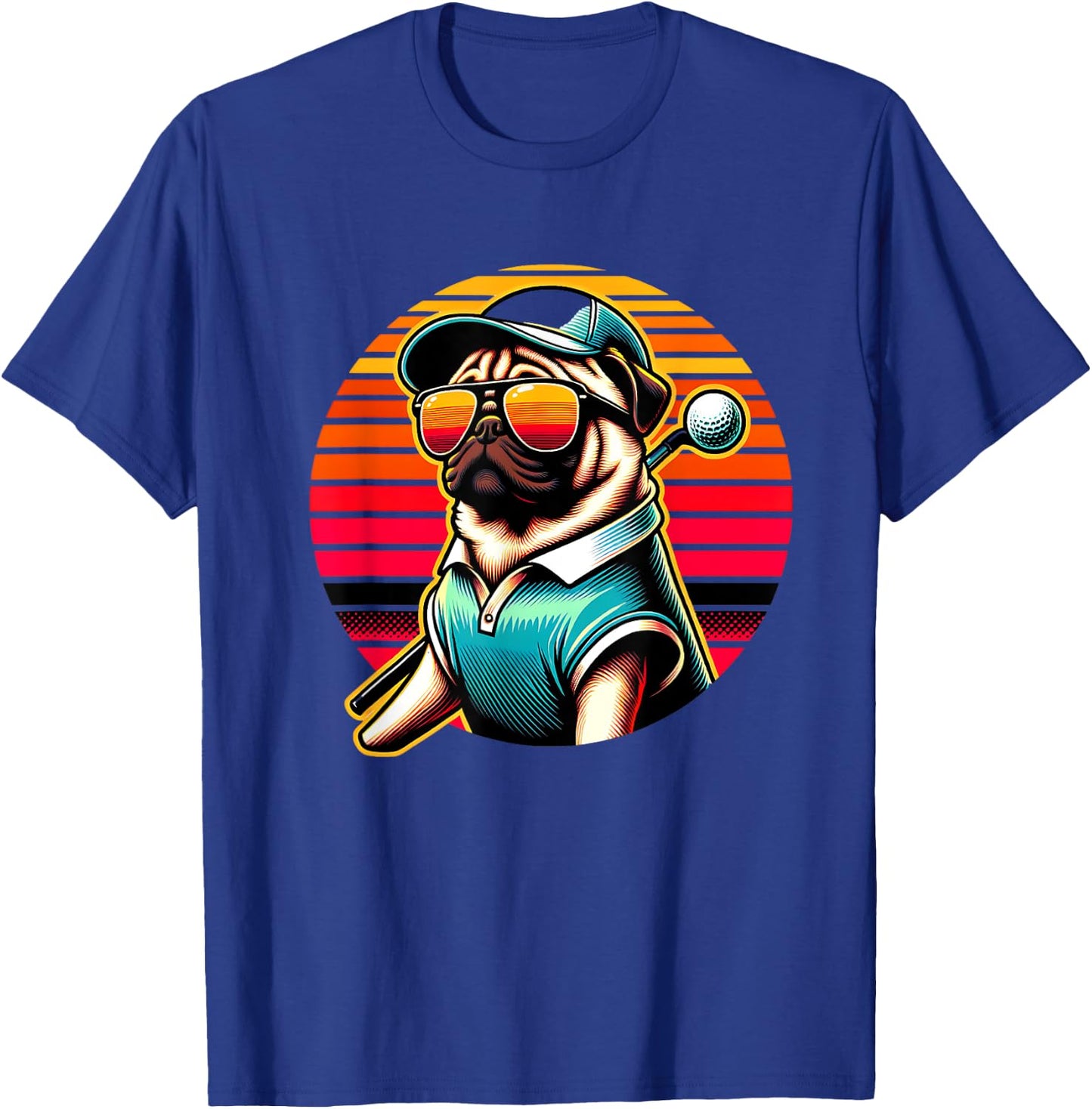 Funny Pug Golfer Dog Golfing Sports Women Kids T-Shirt - T-Shirt | Royal