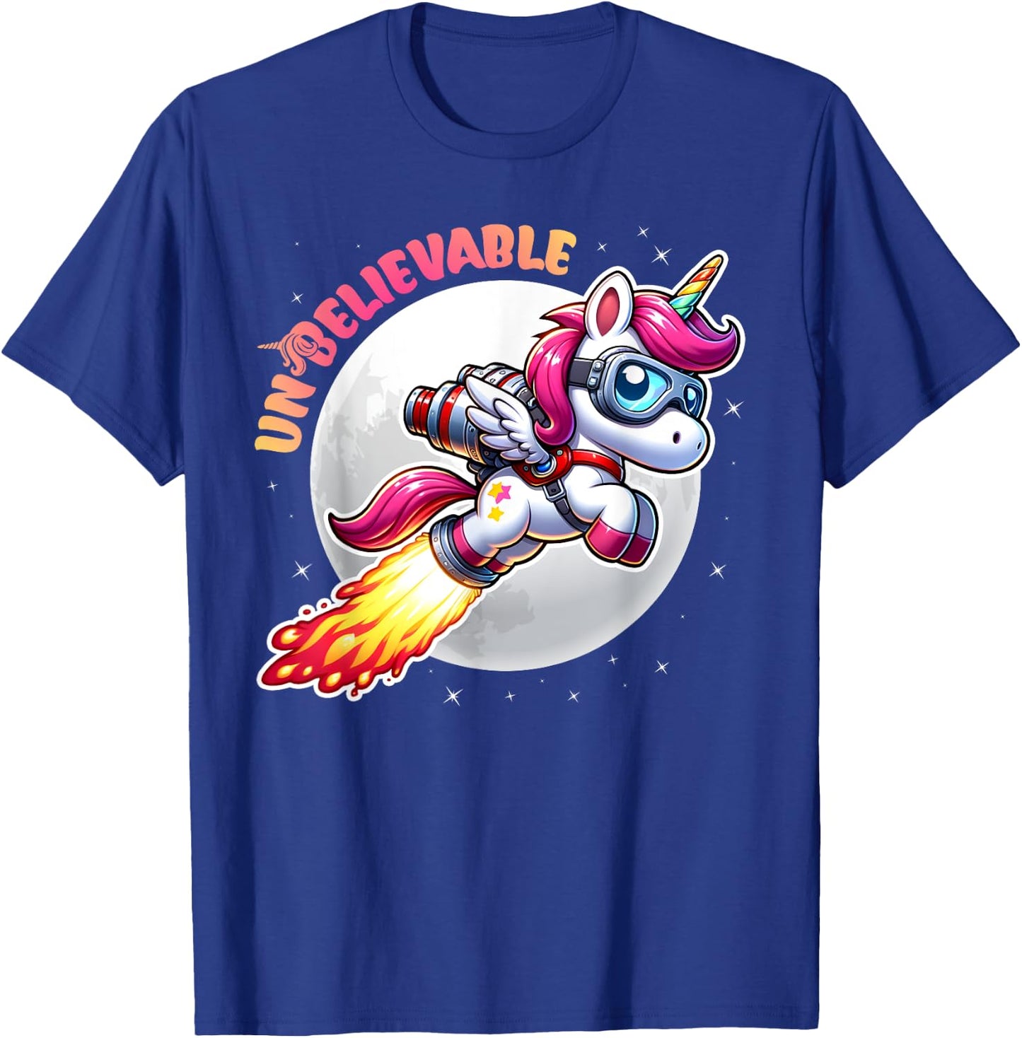 Unbelievable Unicorn Jetpack Moon Adventure T-Shirt - T-Shirt | Royal