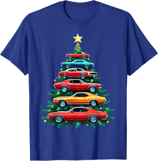 Vintage Retro Car Christmas Tree Xmas Holidays New Year T-Shirt - T-Shirt | Royal