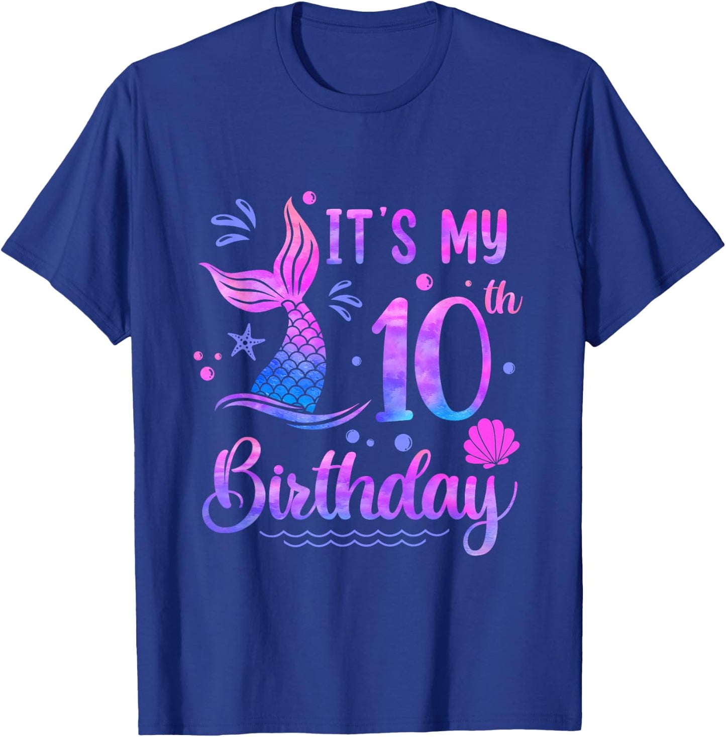 It's My 10th Birthday Mermaid Girl Theme Party 10 Years Old T-Shirt - T-Shirt | Royal