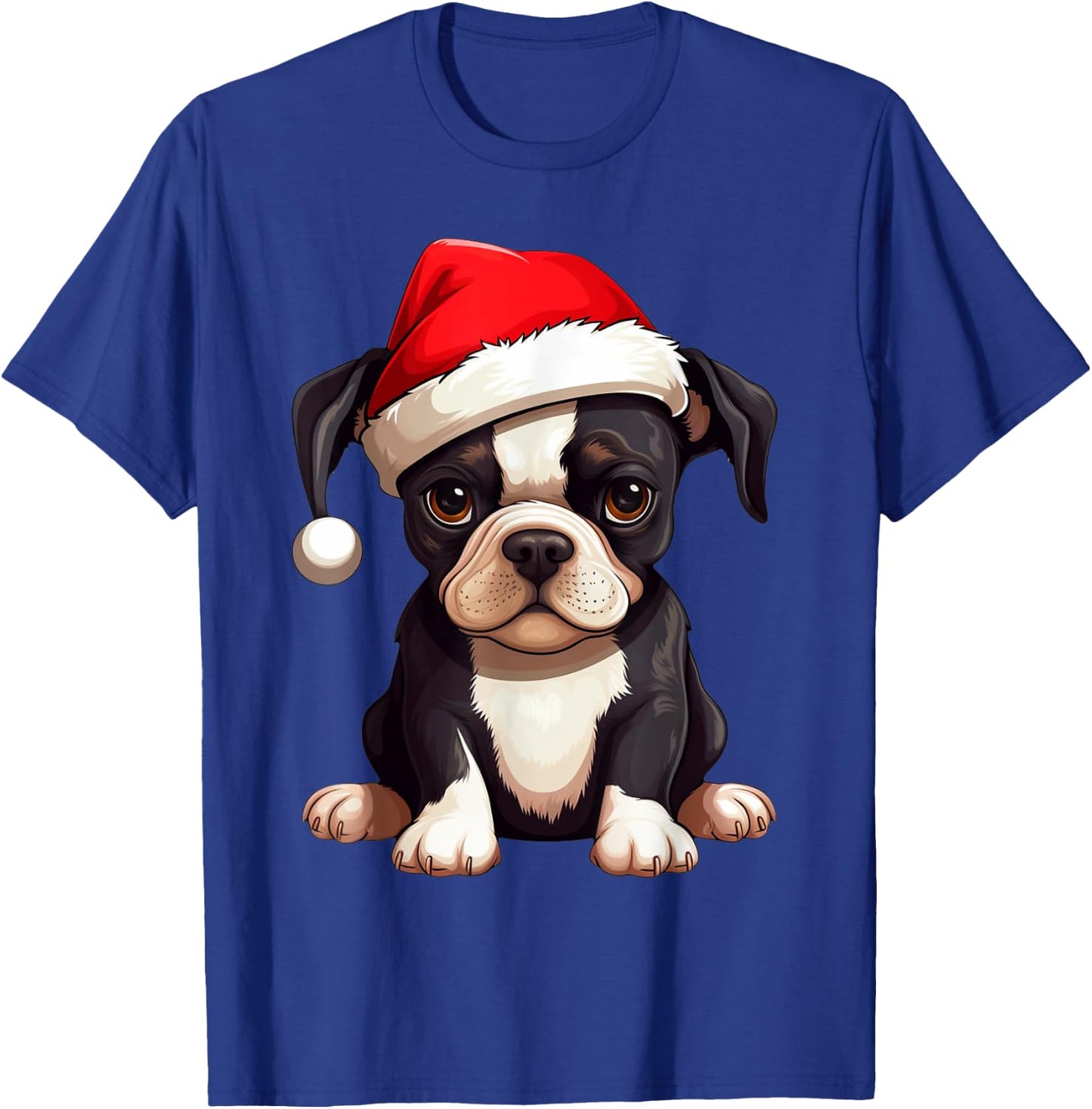 Christmas Boston Terrier Dog Santa Hat Funny Xmas Kids T-Shirt - T-Shirt | Royal